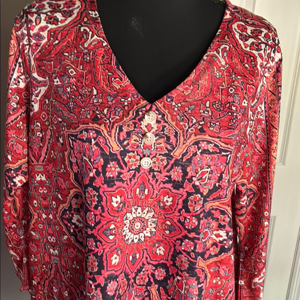 Vibrant Red Patterned Women's Top
